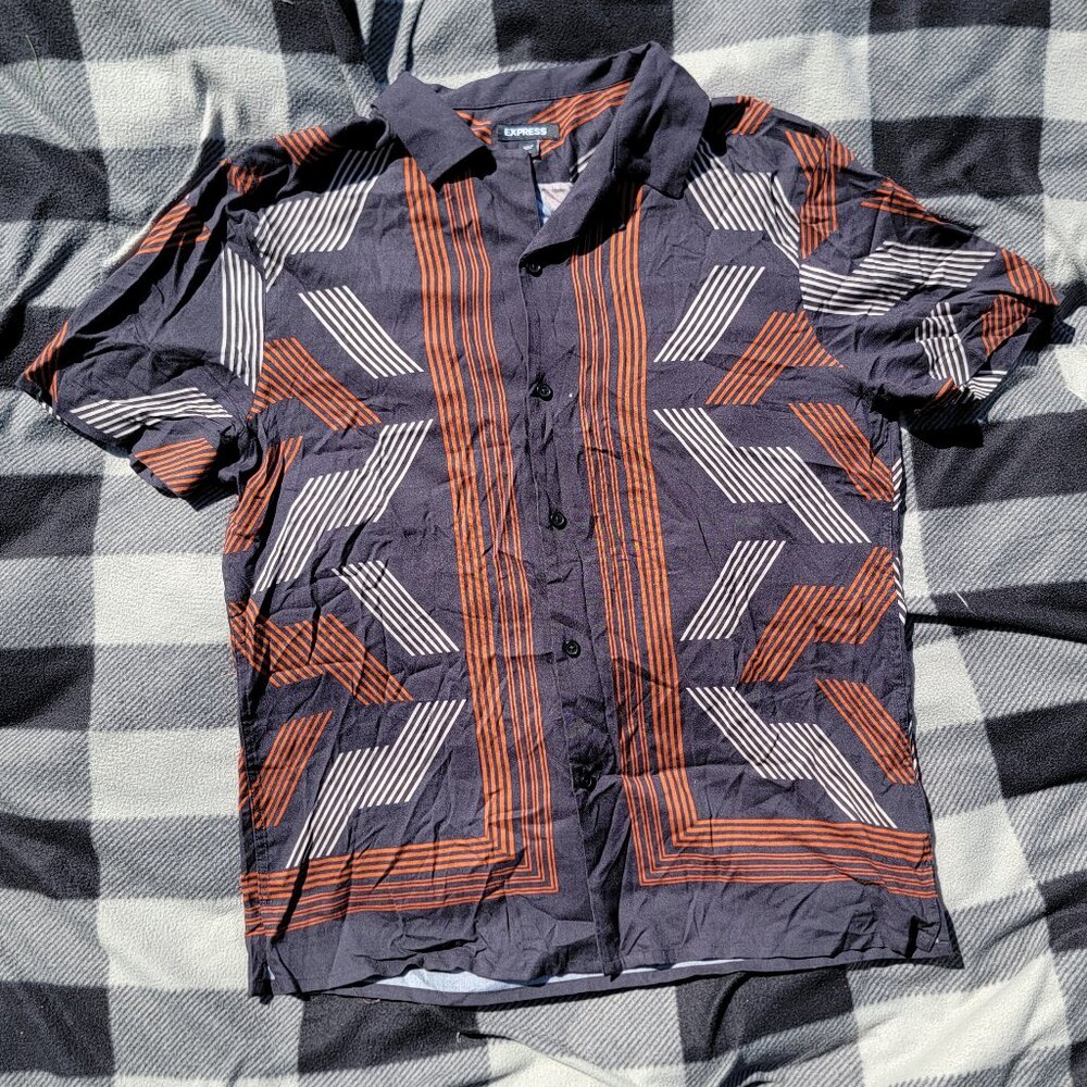 Express Black Hawaiian Short Sleeve Button Up Mens Shirt Medium